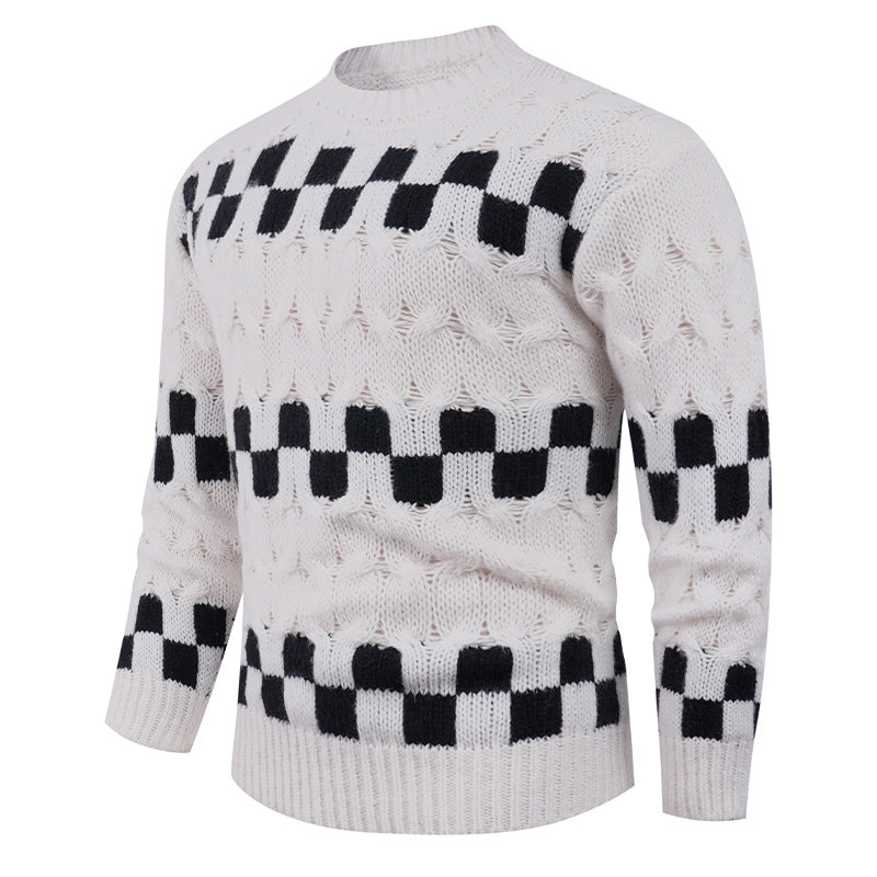 Men's knit sweater with creative geometric patterns and high collar Lisslune