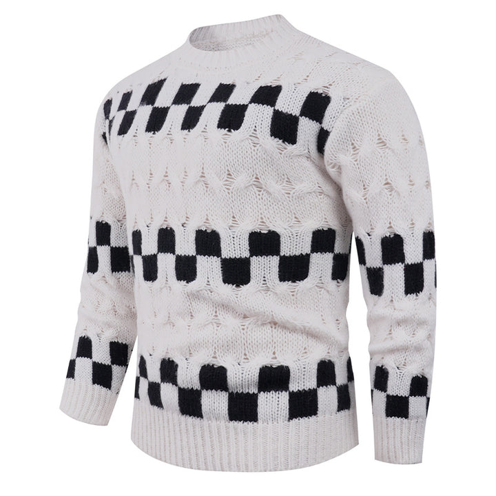 Men's knit sweater with creative geometric patterns and high collar Lisslune