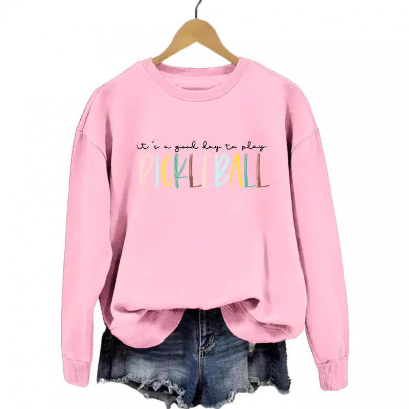 Women's casual sweatshirt with colorful pickleball print Lisslune