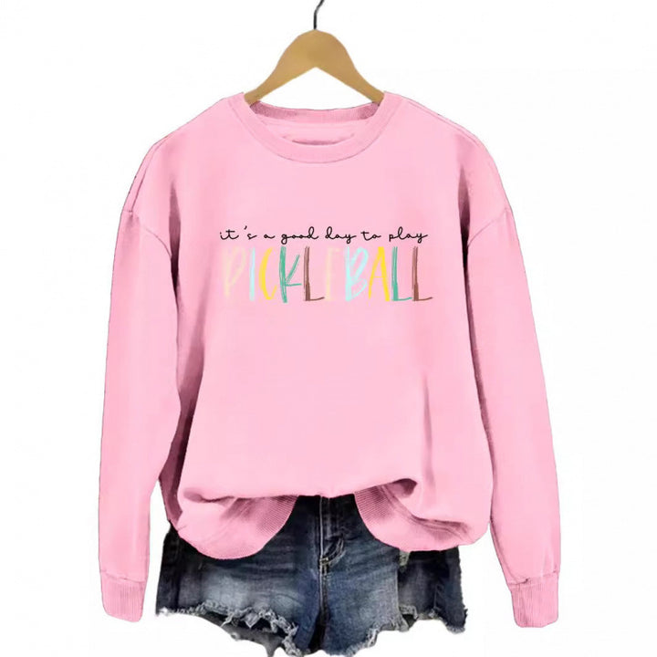 Women's casual sweatshirt with colorful pickleball print Lisslune