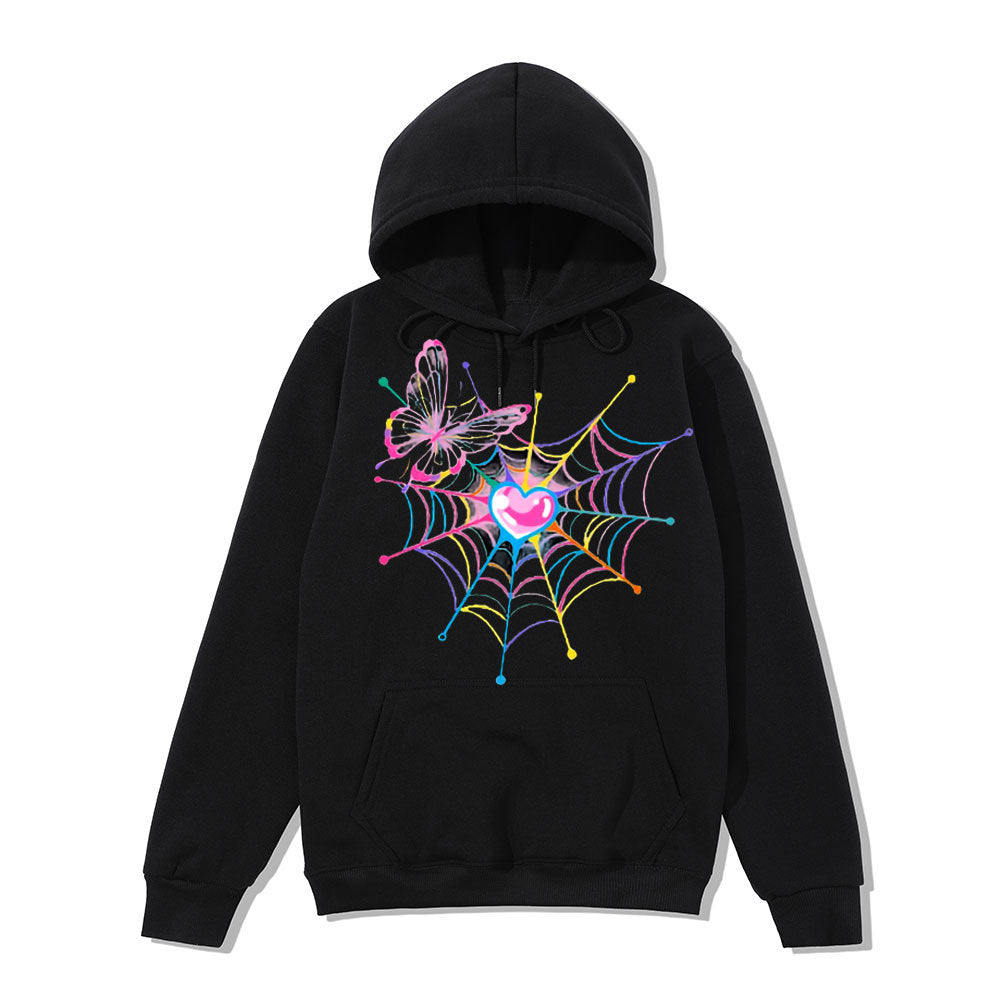 Women's hoodie sweatshirt with creative butterfly and spider web design Lisslune