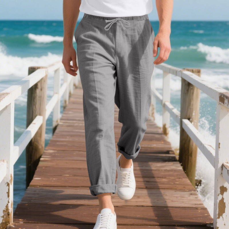 Men's comfortable beach pants with elastic waistband and adjustable drawstring Lisslune