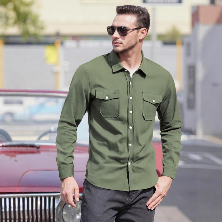 Men's Casual Long Sleeve Shirt with Practical Chest Pockets and Modern Cut Lisslune