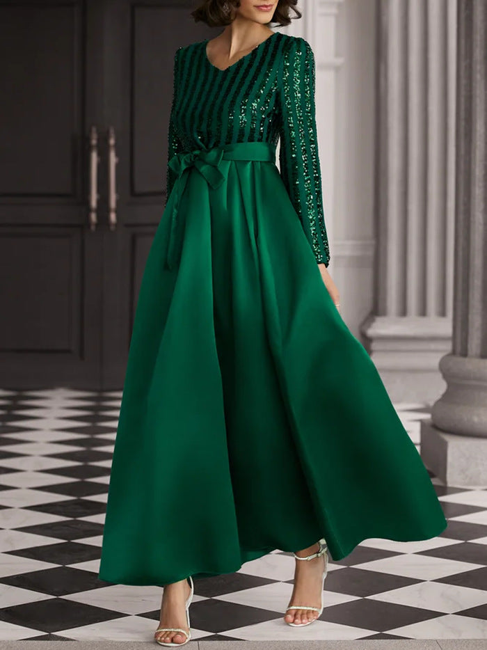 Women's Glamorous Maxi Dress with Sequin Accents and Shimmering Skirt Lisslune