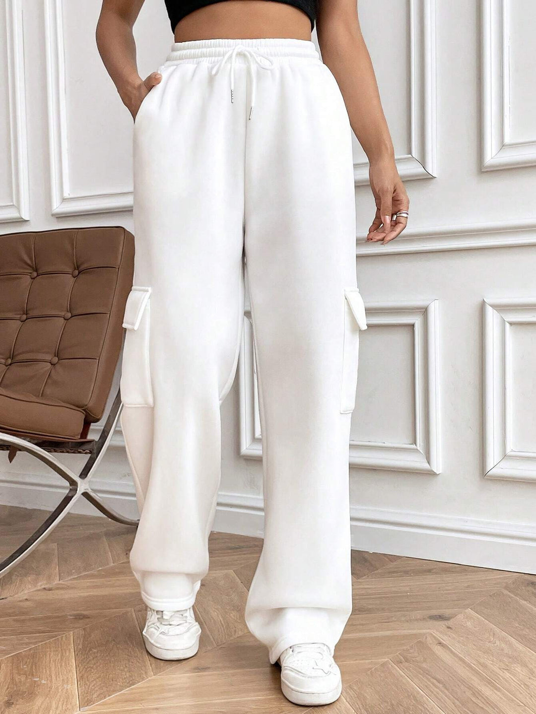 Women's Cargo-Style Leisure Pants with Elastic Waistband and Practical Side Pockets Lisslune