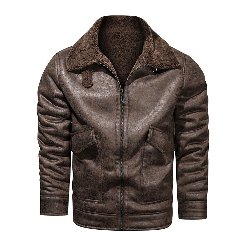Men's leather jacket with warm fleece lining and practical pockets Lisslune