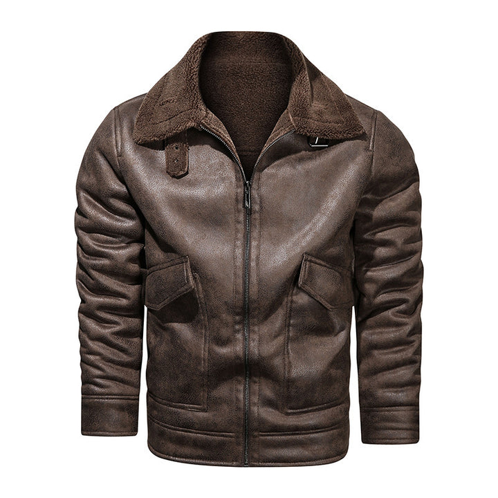 Men's leather jacket with warm fleece lining and practical pockets Lisslune