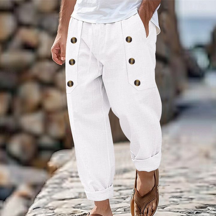 Men's airy cut summer pants with side buttons and elastic waistband Lisslune