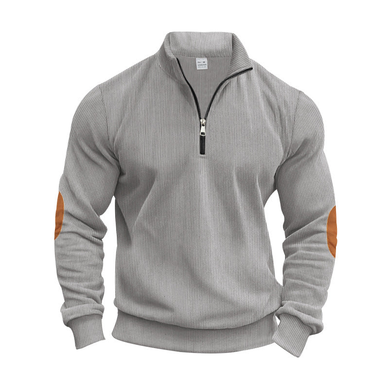Men's Stand Collar Sweater with Zipper and Fashionable Elbow Patches Lisslune