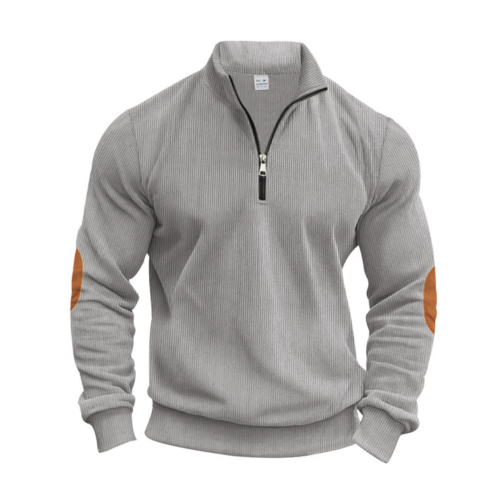 Men's Stand Collar Sweater with Zipper and Fashionable Elbow Patches Lisslune