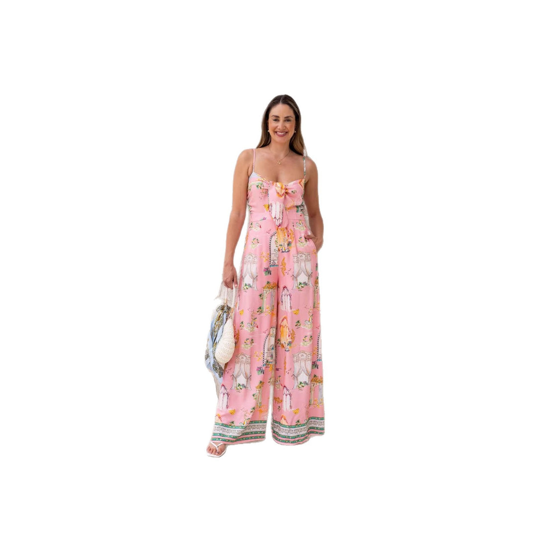 Ladies long summer dress with playful neckline and colorful pattern Lune London