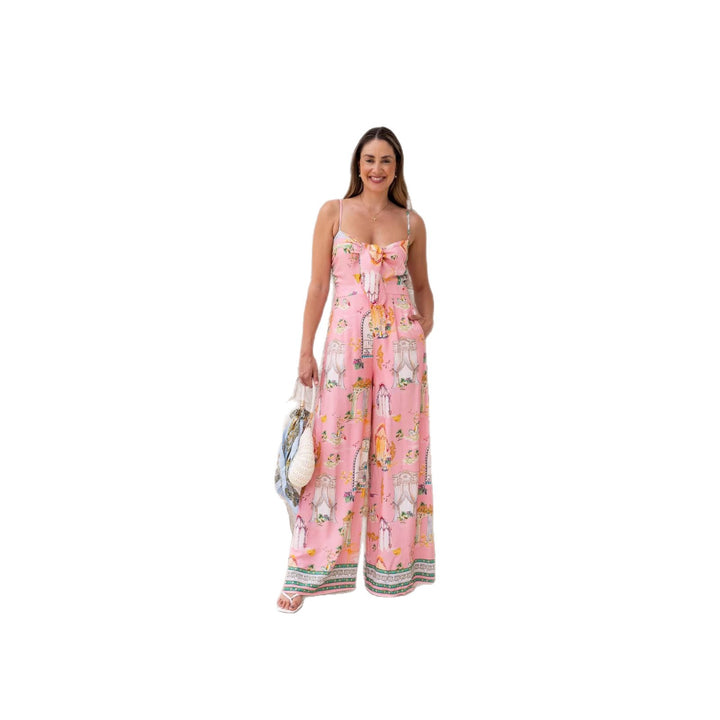 Ladies long summer dress with playful neckline and colorful pattern Lune London