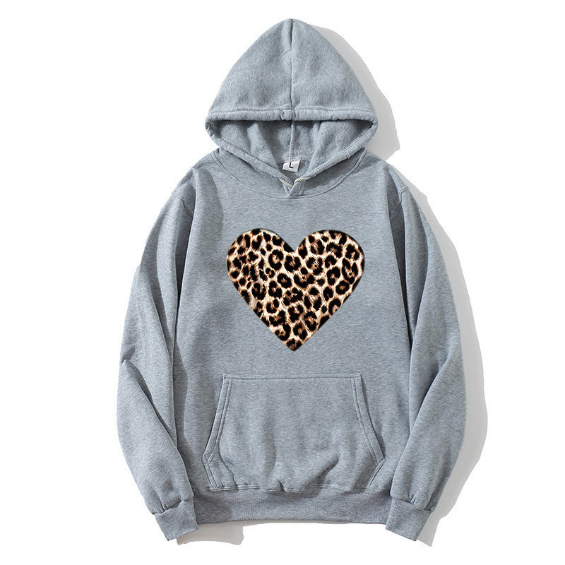 Ladies hooded sweatshirt with heart-shaped leopard pattern Lisslune