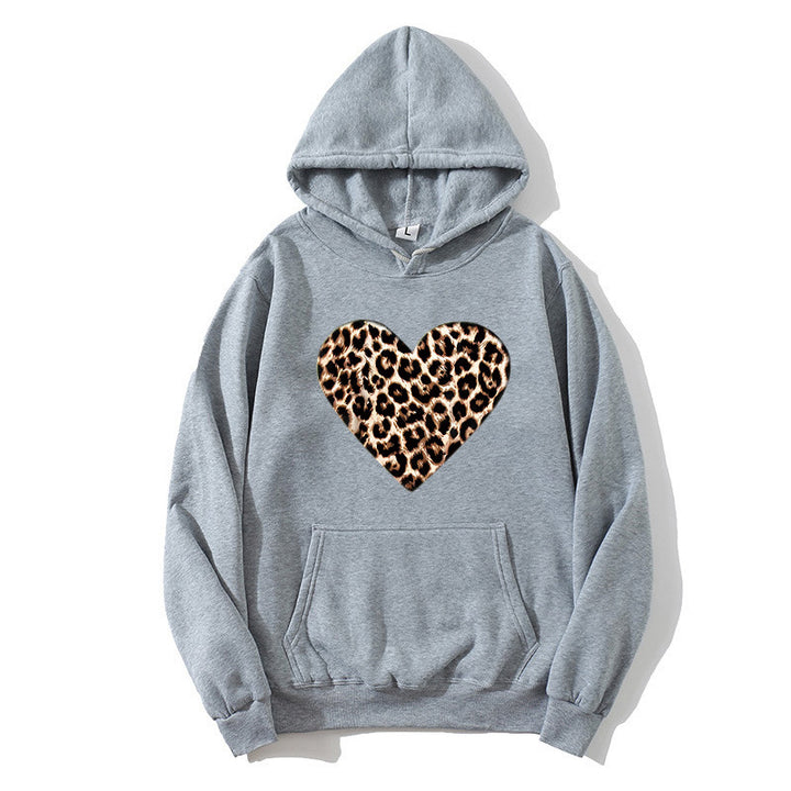 Ladies hooded sweatshirt with heart-shaped leopard pattern Lisslune