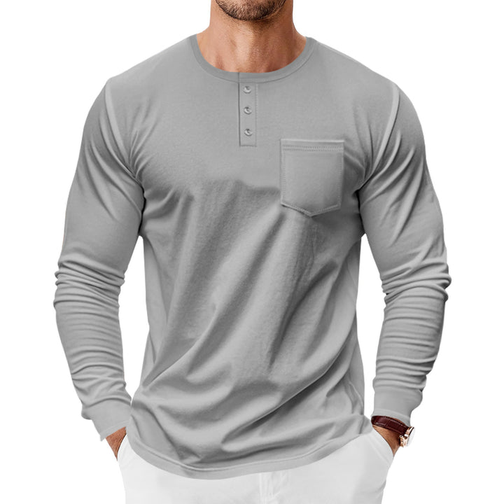 Men's long-sleeve shirt with fashionable Henley neckline and practical breast pocket Lisslune