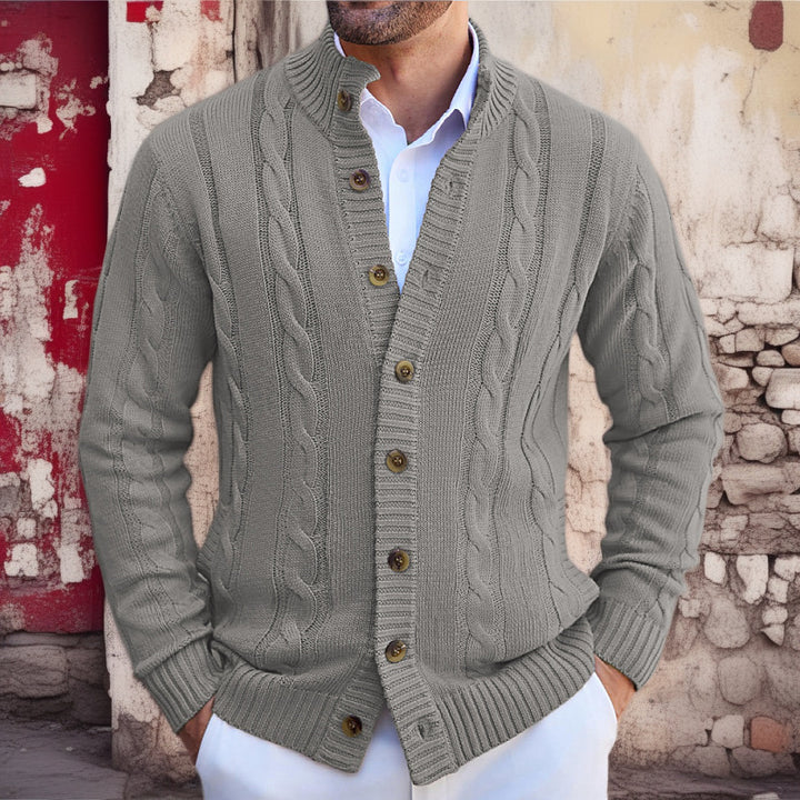 Men's cardigan with cable pattern and foldable collar Lisslune