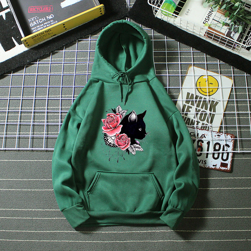 Women's hoodie with floral cat design Lisslune