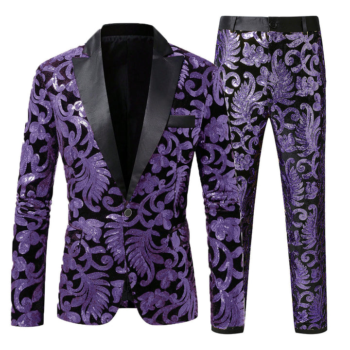 Men's elegant sequin suit set with floral patterns Lisslune