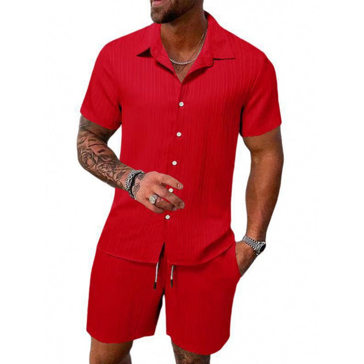 Men's short-sleeve leisure suit with textured design and elastic waistband Lisslune