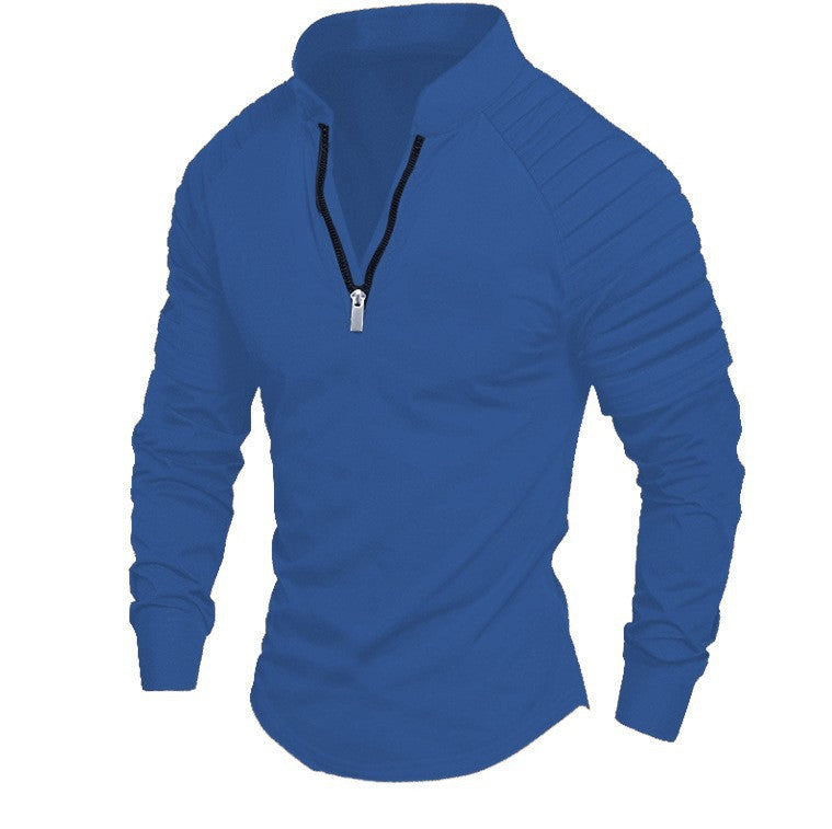 Men's Sports Long Sleeve Shirt with Stand-Up Collar and Zip Lisslune