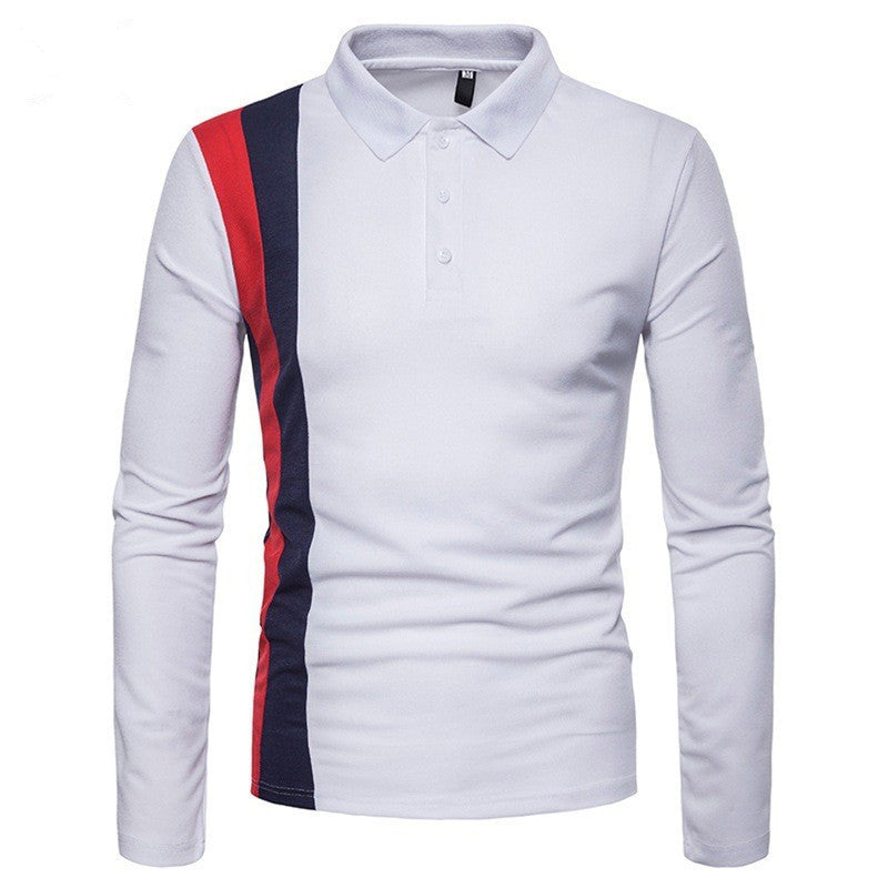 Men's Long Sleeve Polo Shirt with Modern Color Block Stripes Lisslune