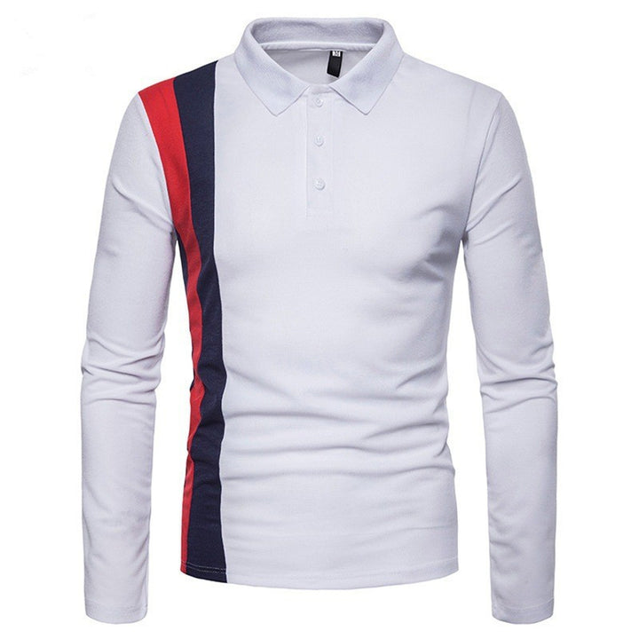 Men's Long Sleeve Polo Shirt with Modern Color Block Stripes Lisslune