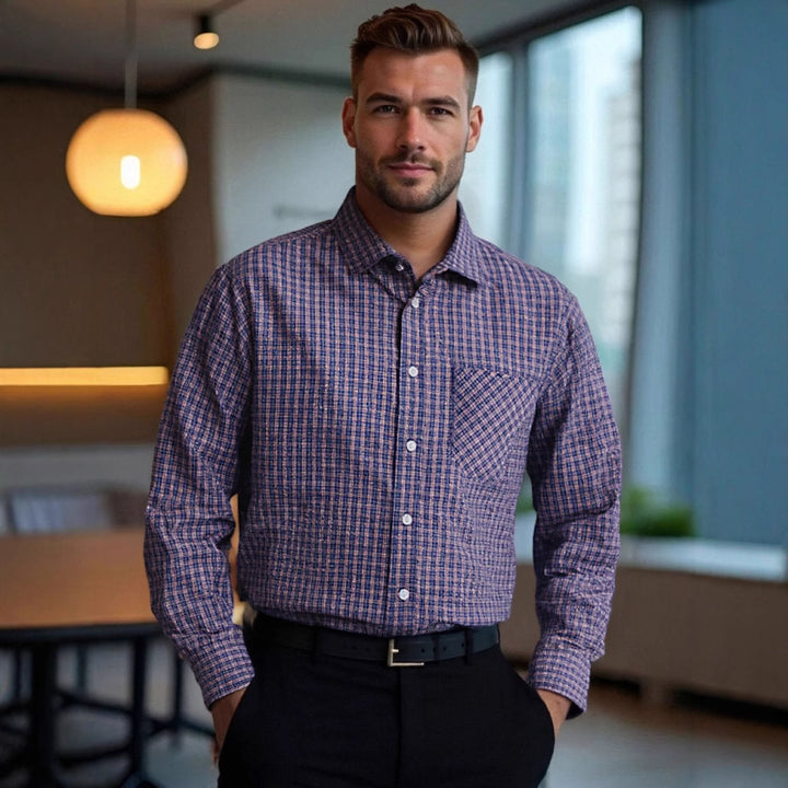 Men's checked long-sleeve shirt with a comfortable fit and breast pocket Lisslune
