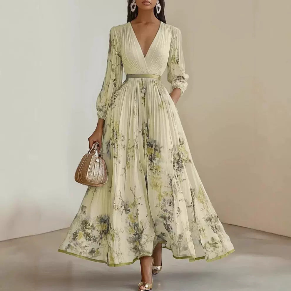 Women's Gorgeous Maxi Dress with Deep V-Neck and Floral Design Lisslune