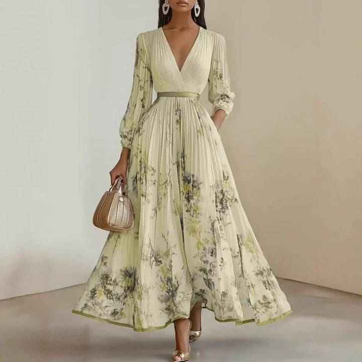 Women's Gorgeous Maxi Dress with Deep V-Neck and Floral Design Lisslune