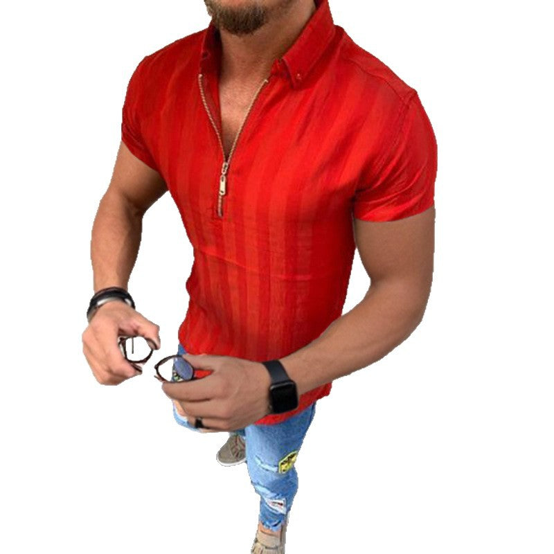 Men's short-sleeve shirt with modern stripes and elegant zip opening Lisslune