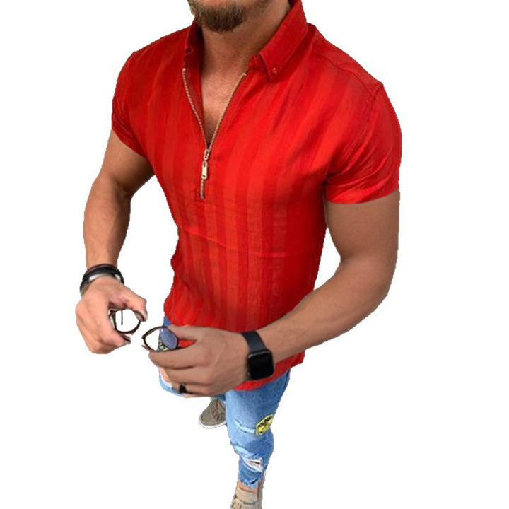 Men's short-sleeve shirt with modern stripes and elegant zip opening Lisslune