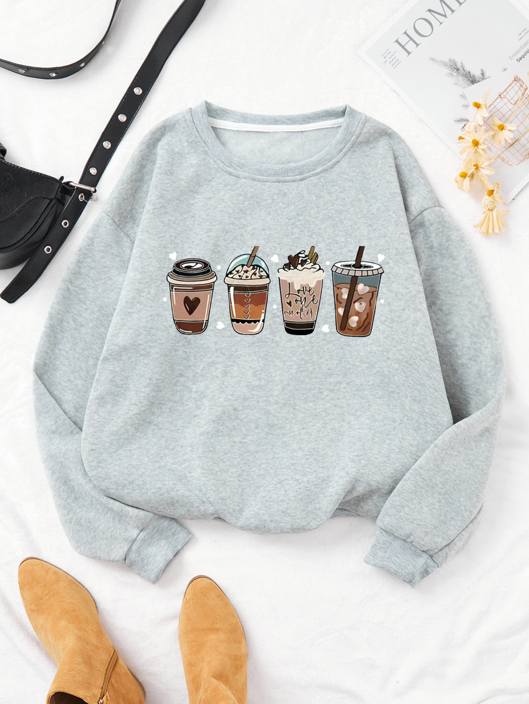 Women's Cozy Sweatshirt with Coffee Motif Lisslune