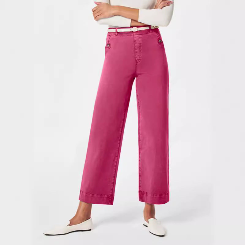Damen Weite High-Waist Hose mit modischen Knopfdetails Lisslune