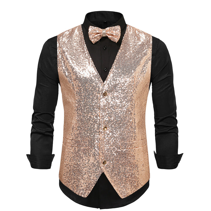 Men's Glamorous Sequin Vest with Stylish Bow Tie Lisslune