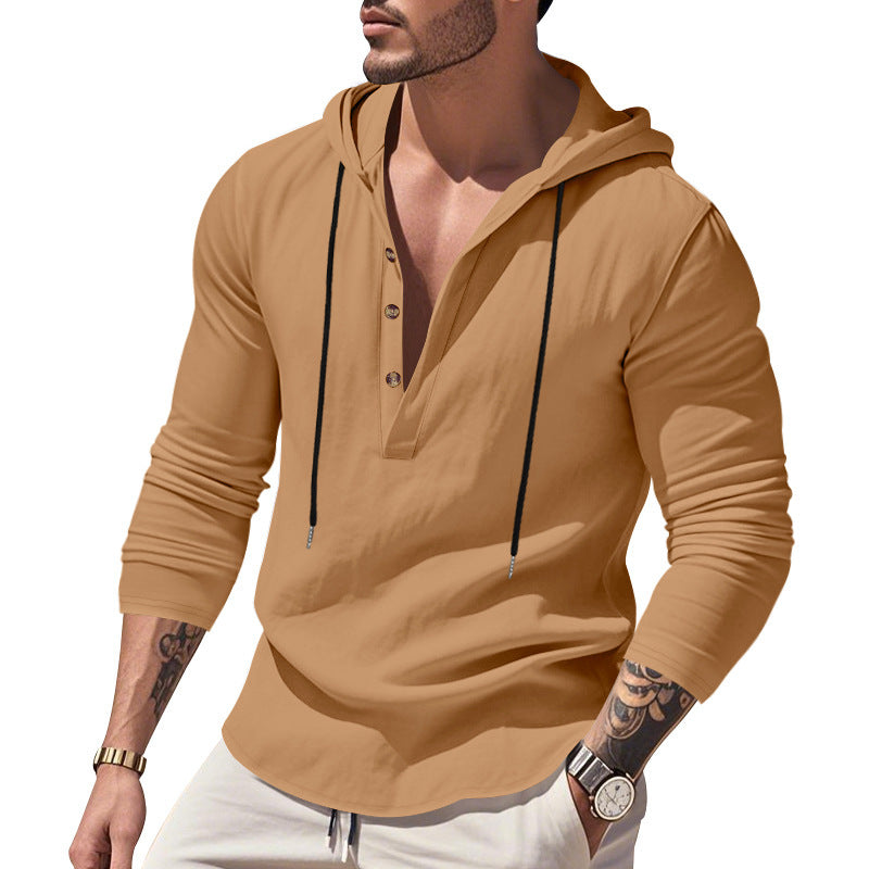 Men's casual hoodie shirt with modern button placket design Lisslune