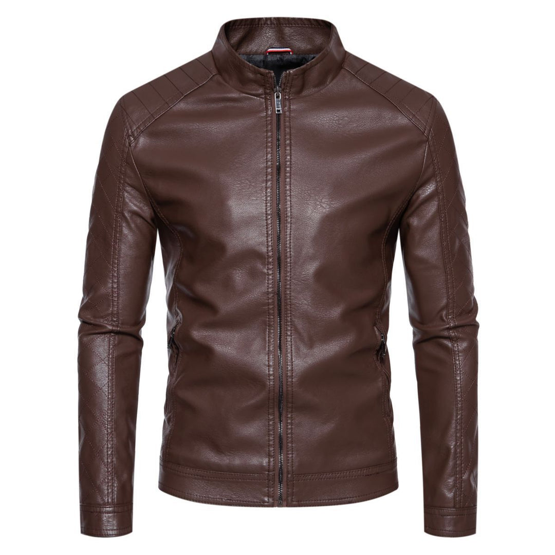 Men's leather jacket with modern stand-up collar and stylish quilted pattern Lisslune