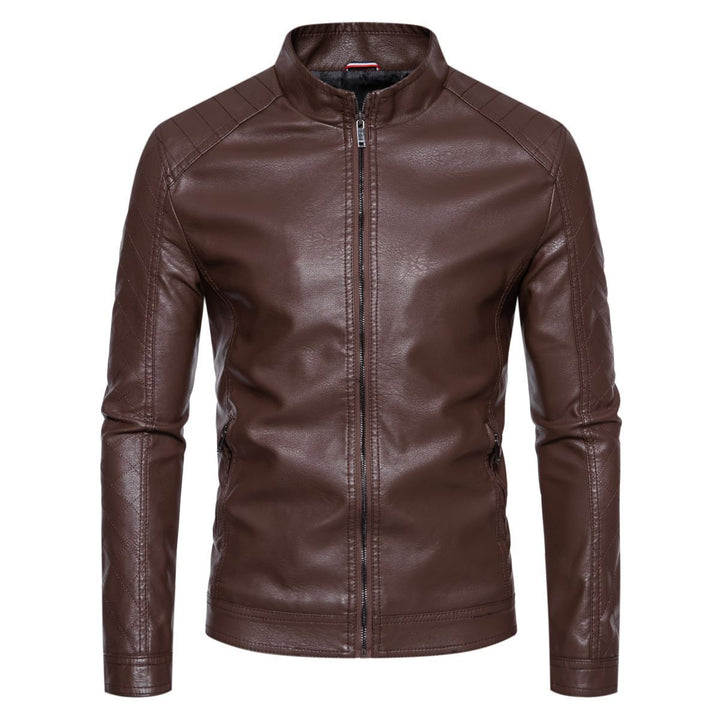 Men's leather jacket with modern stand-up collar and stylish quilted pattern Lisslune