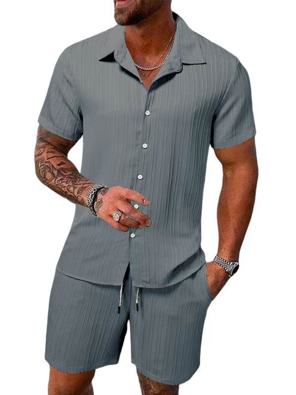 Men's casual short-sleeve set with textured surface Lisslune