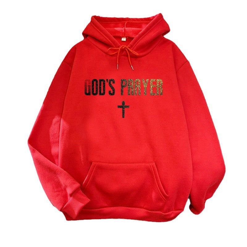 Women's hooded sweatshirt with unique lettering and cross design Lisslune