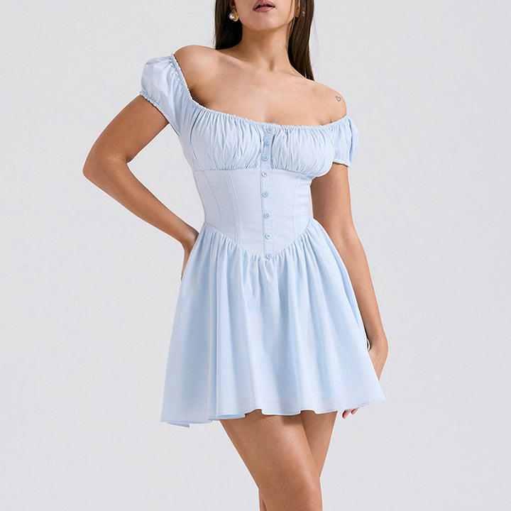 Women’s mini dress with elegant ruffle design and figure-hugging top