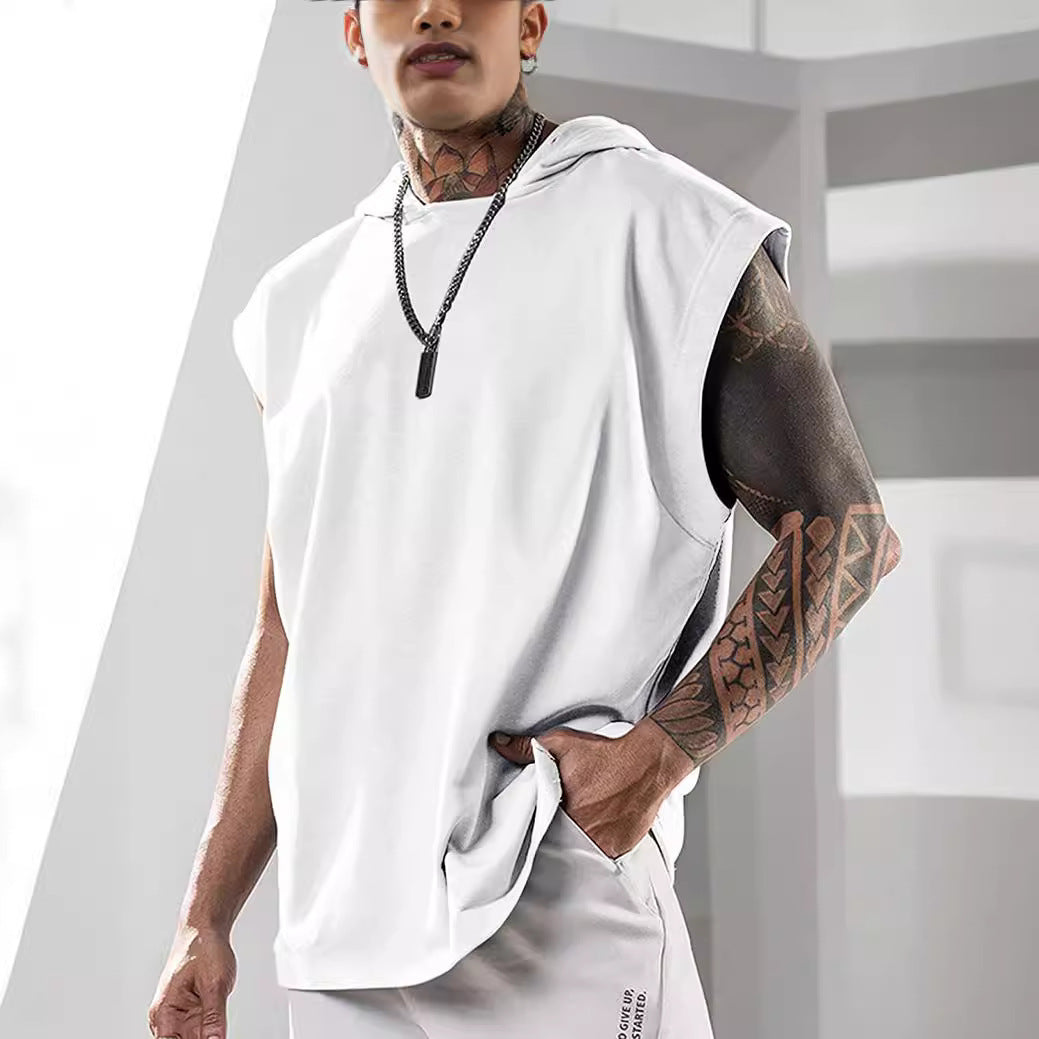 Men's hooded tank top with fashionable cut and practical kangaroo pocket Lisslune