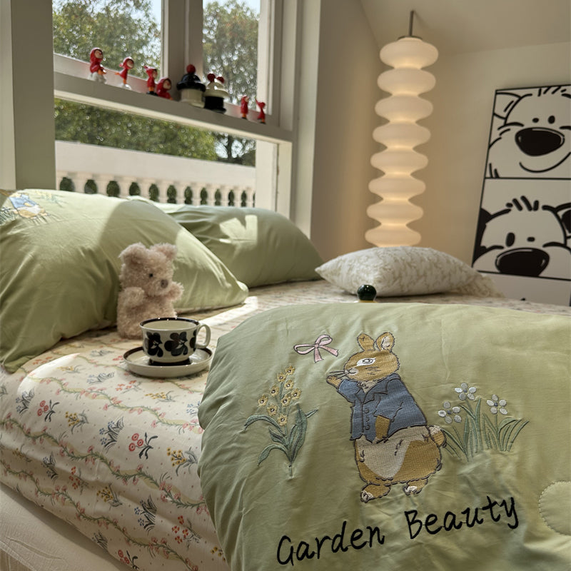 Rynx | Cotton Summer Cool Quilted Blanket Washable Pure Cotton Climate Blanket Four-Piece Set Single Double Quilt 2 M Bedding Set