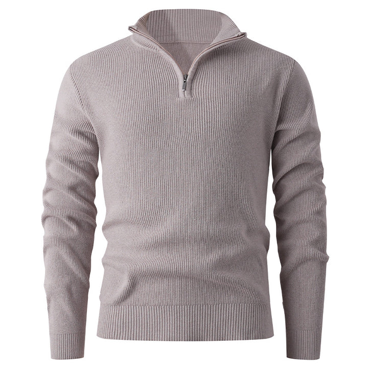 Men's stand-up collar sweater with modern zipper and fine rib knit Lisslune