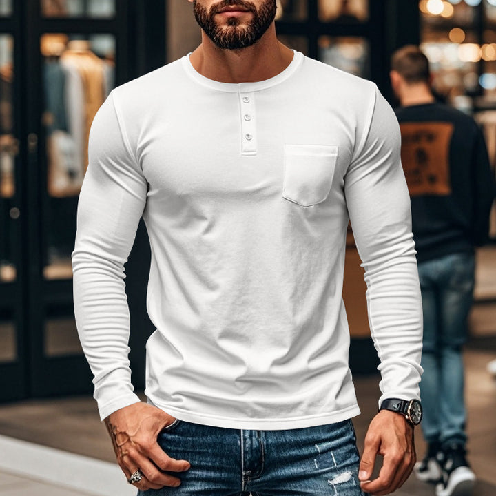 Men's long-sleeve shirt with modern Henley neckline and practical chest pocket Lisslune