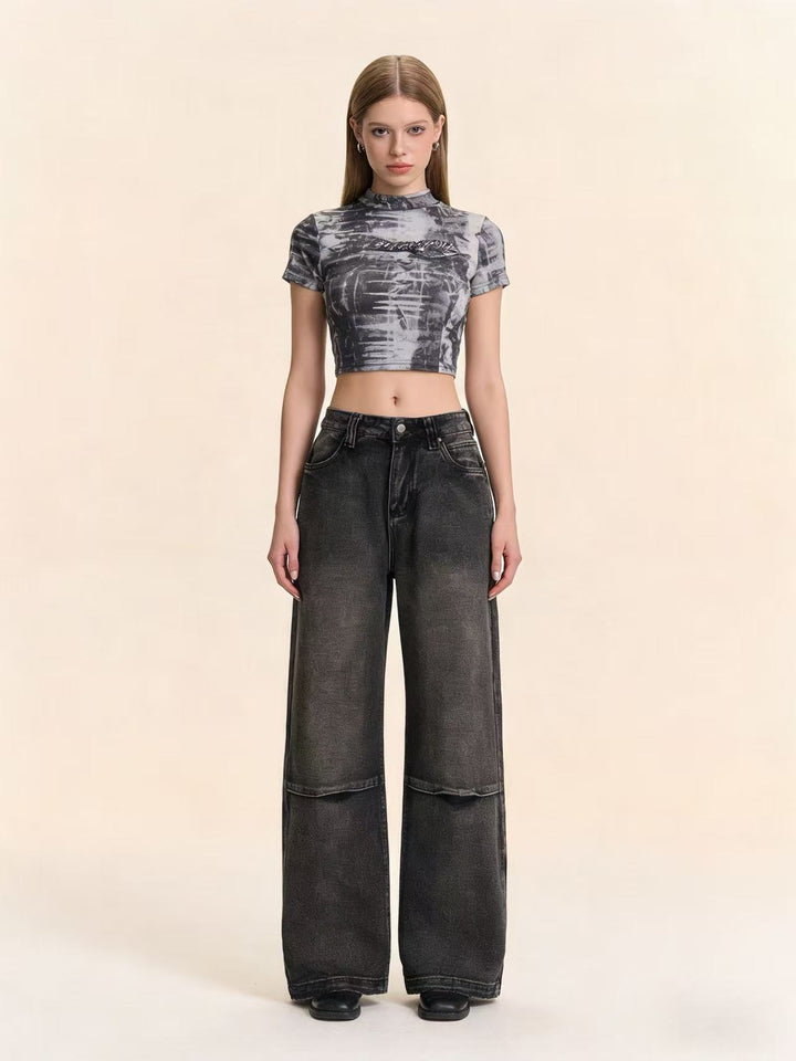 Damen Schlagjeans mit weitem Bein und modischen Waschungseffekten Lisslune