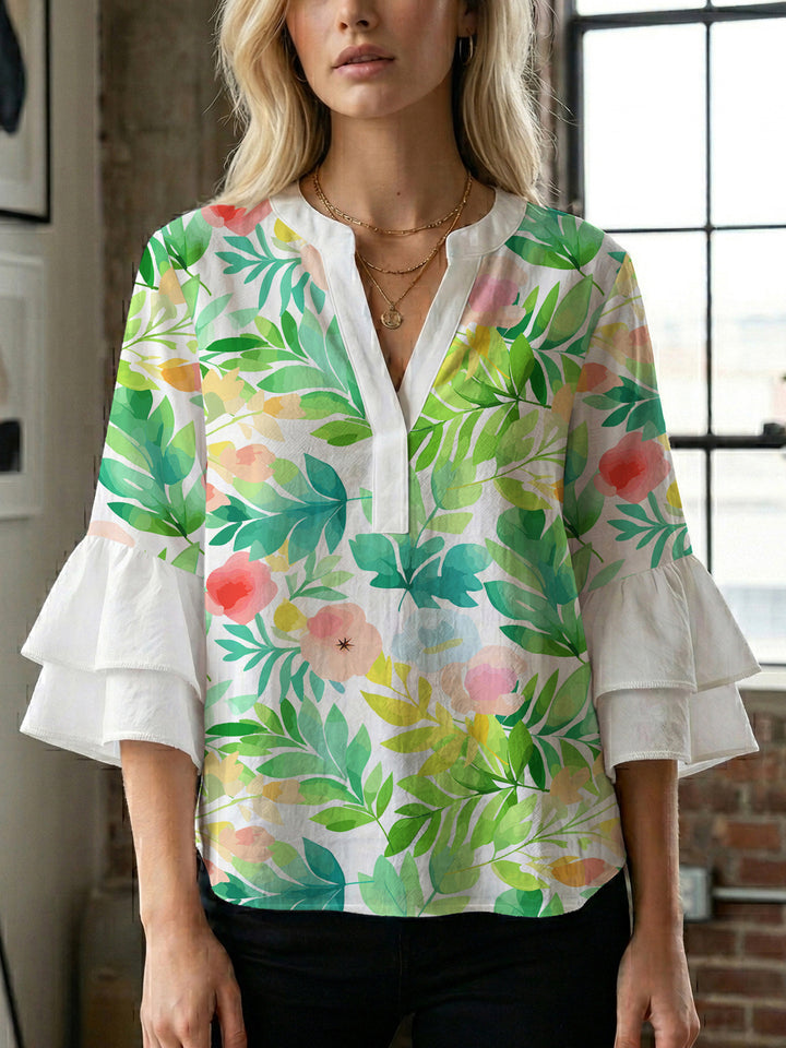 Women's blouse with voluminous sleeves and floral design Lisslune