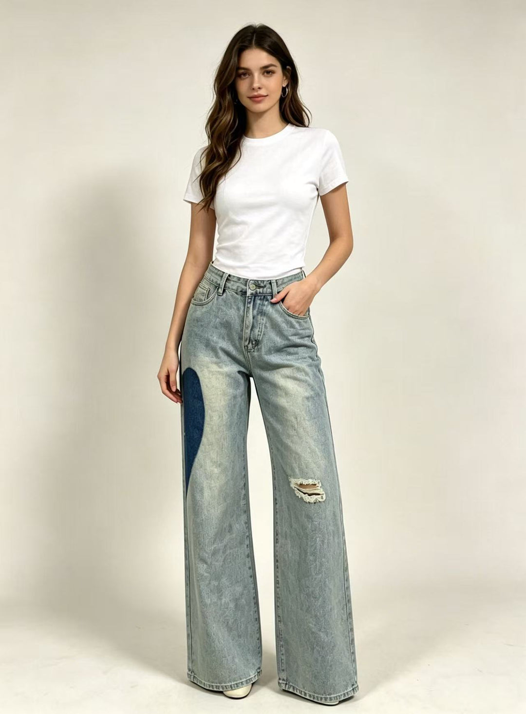 Damen weit geschnittene Denim-Jeans mit einzigartigen Farbakzenten Lisslune