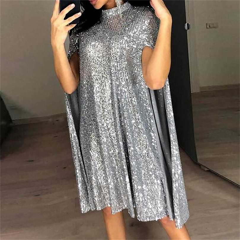 Women's elegant shimmering evening dress with a wide cut and sparkling look