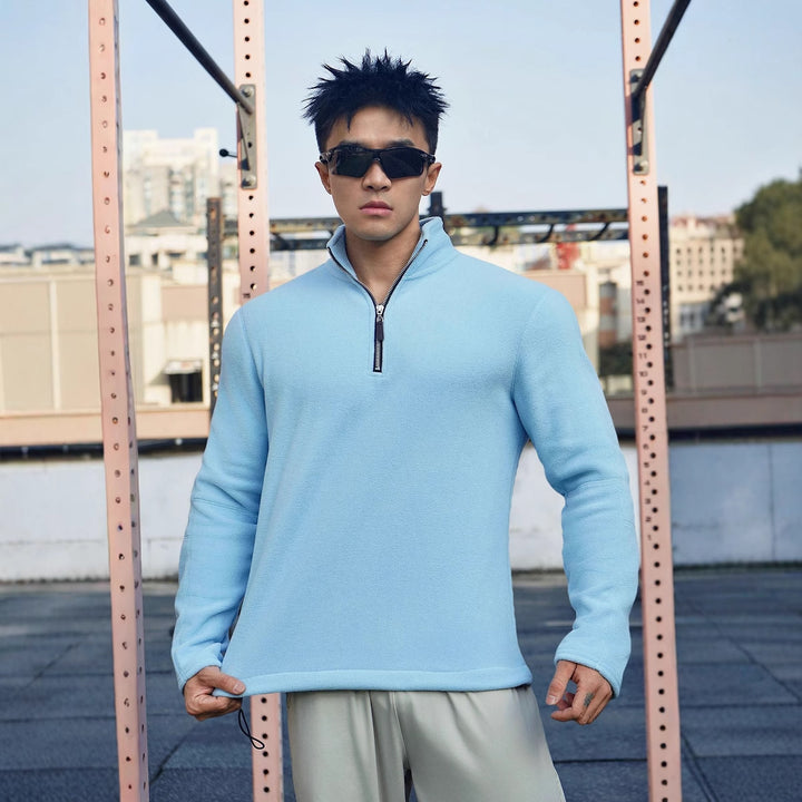 Men's fleece pullover with modern stand-up collar and attractive zipper details Lisslune