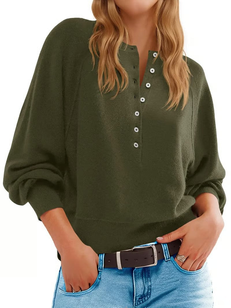 Women's casual sweater with button placket and loose fit Lisslune